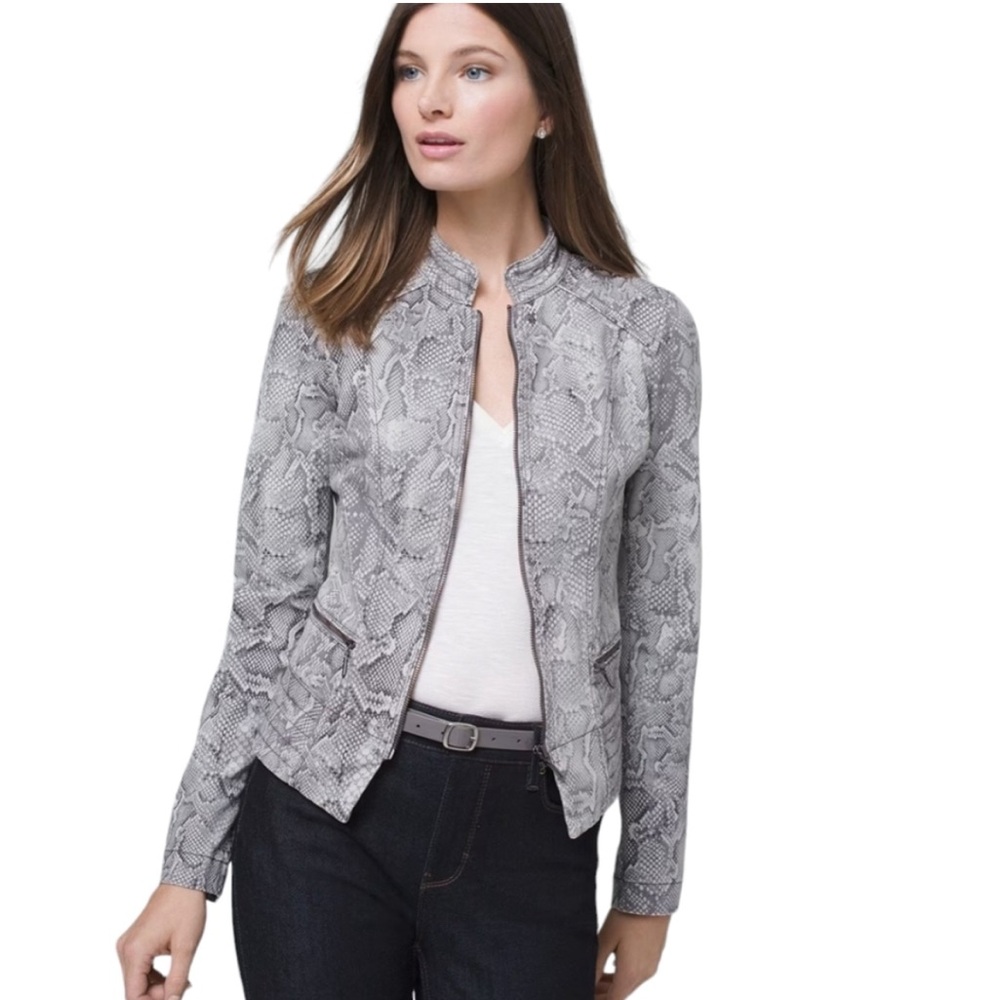 NEW White House Black Market Python Snake Print Moto Zipper Jacket Long Sleeve